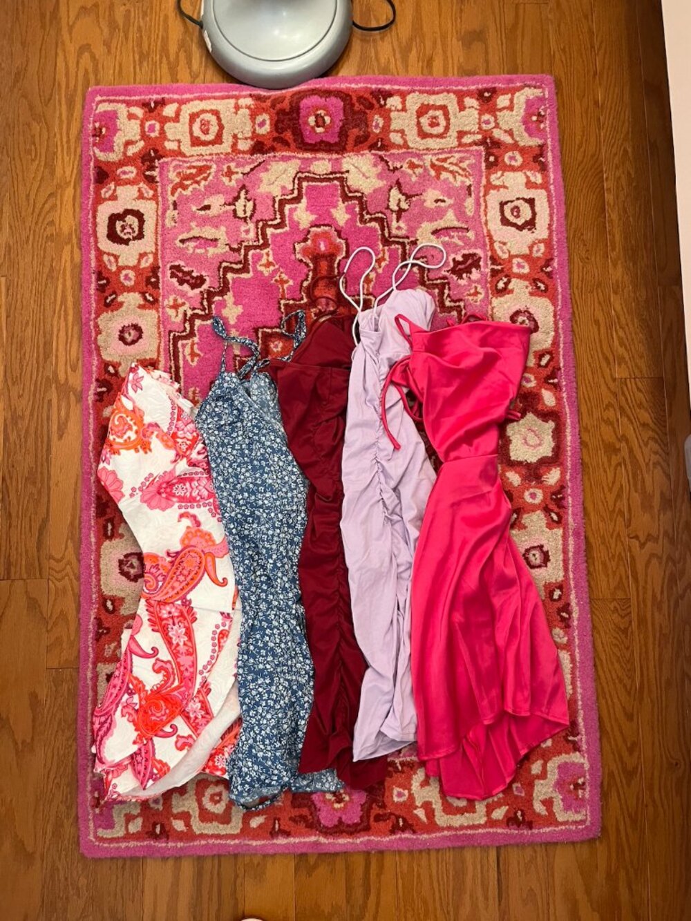 Dresses - Pink Orange Paisley, Blue Floral, Burgundy/Lavender Ruched, Pink Satin
